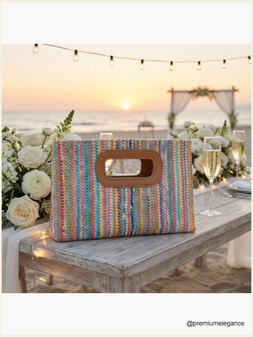 Straw Clutch Purse with Top Handle Beach Vacation Evening Bag Crossbody Clutch - Picture 6 of 7